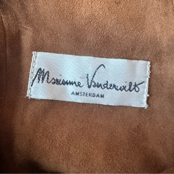 Marianne Vanderwilt Leather Suede Jumpsuit Brown Tan Halter Pants Fringe Wrap - Picture 7 of 15